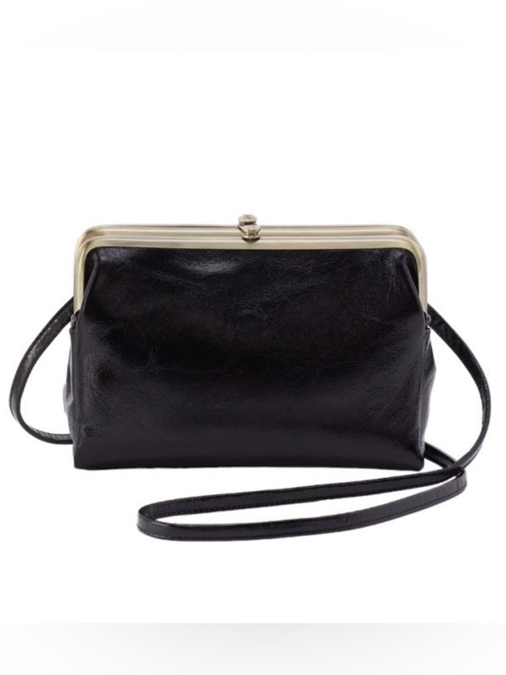 HOBO Lauren Black Leather Crossbody with Gold Frame - Picture 2 of 4